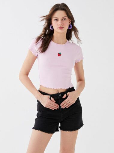 تی شرت آستین کوتاه زنانه سوپر اسلیم فیت یقه گرد XSIDE S3CY68Z8SKB ال سی وایکیکی