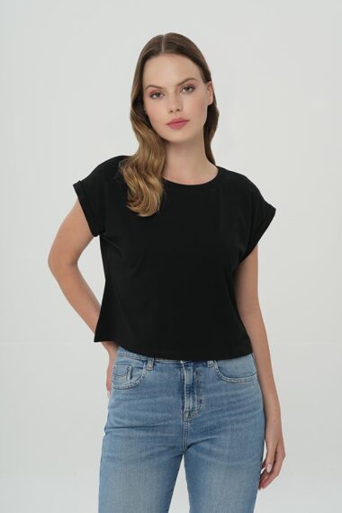 تی شرت آستین کوتاه زنانه بزرگ سایز/ شل یقه گرد CROSS JEANS 56105-020 - 19351 ال سی وایکیکی