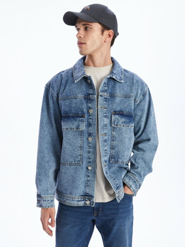 کت جین آستین بلند مردانه فیت راحت یقه ژاکت LCW Jeans S4HL55Z8 ال سی وایکیکی