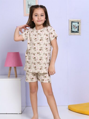 ست پیژامه با شلوارک آستین کوتاه دخترانه رگولار یقه گرد Elmas Kids S4NV46Z4 ال سی وایکیکی