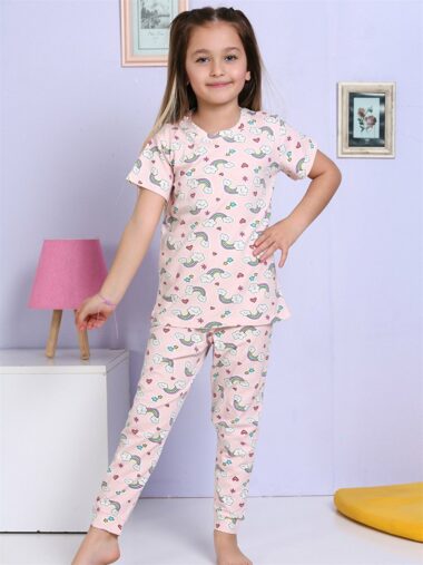 ست پیژامه آستین کوتاه دخترانه رگولار یقه گرد Elmas Kids S4NU97Z4 ال سی وایکیکی