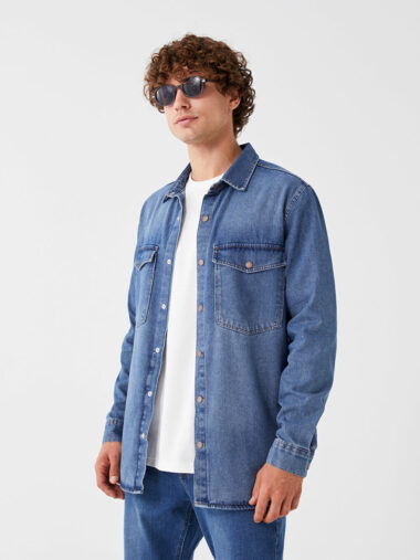 پیراهن جین آستین بلند مردانه رگولار یقه پیراهن LCW Jeans W36176Z8 ال سی وایکیکی