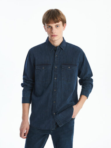 پیراهن جین آستین بلند مردانه رگولار یقه پیراهن LCW Jeans W4J955Z8 ال سی وایکیکی