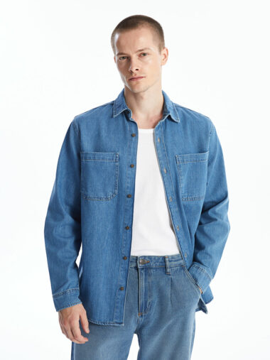 پیراهن جین آستین بلند مردانه رگولار یقه پیراهن LCW Jeans W42772Z8 ال سی وایکیکی